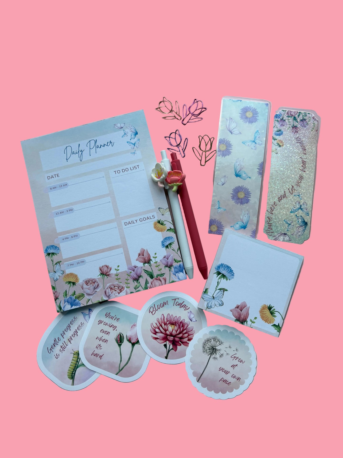 Bloom & Grow Stationery Gift Bundle | Floral Planner, Mini Notes , Bookmarks & Stickers
